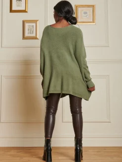 Jolie Moi Knitted Jumpers-Loose Fit Pocket Knit Jumper, Soldier Green