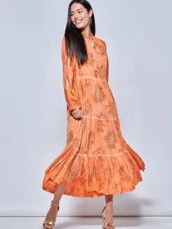 Jolie Moi Occasion Dresses|Shirt Dresses-ooe Fit Tiered Hoiday axi hirt Dre, Orange Multi