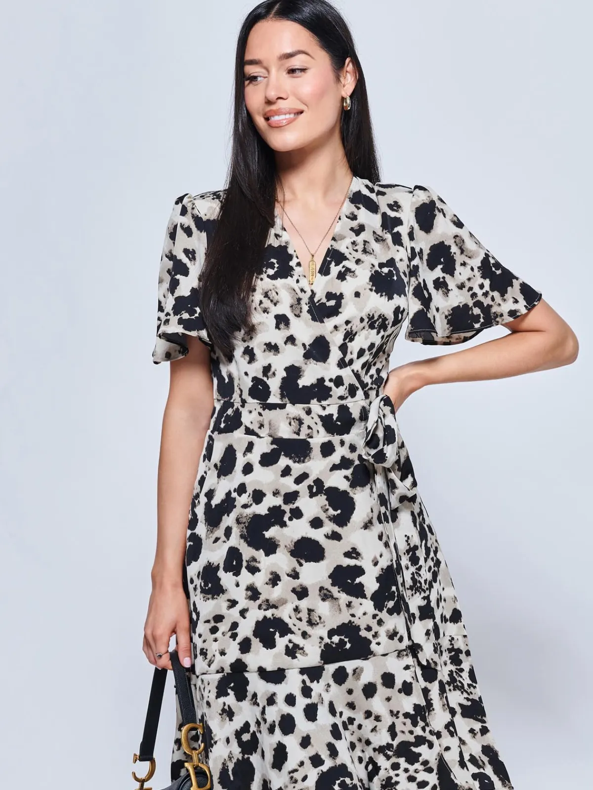 Jolie Moi Occasion Dresses|Office Dresses-Loretta Wrap Tie Waist Skater Dress, Abstract Multi