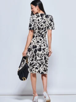Jolie Moi Occasion Dresses|Office Dresses-Loretta Wrap Tie Waist Skater Dress, Abstract Multi