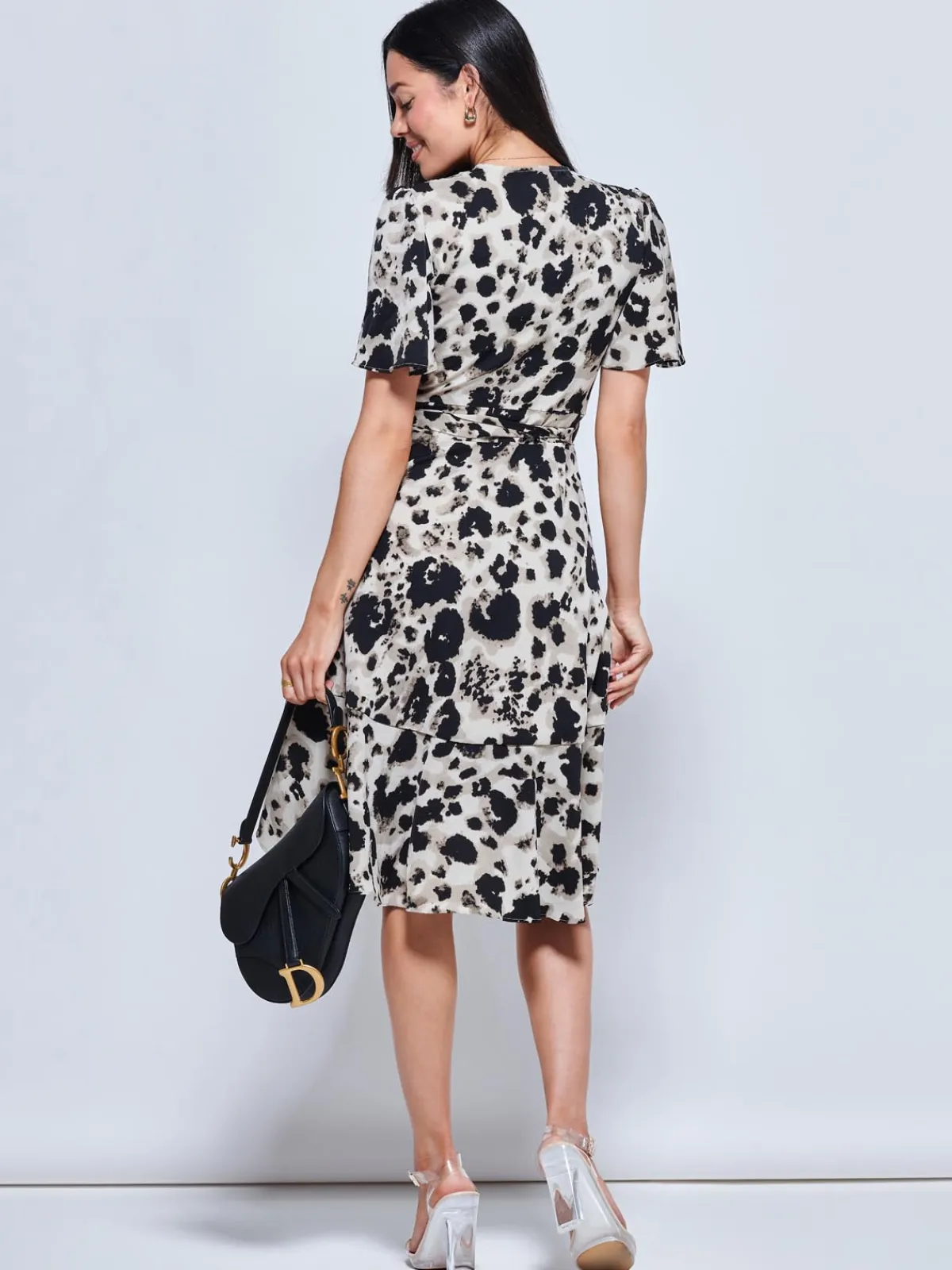 Jolie Moi Occasion Dresses|Office Dresses-Loretta Wrap Tie Waist Skater Dress, Abstract Multi