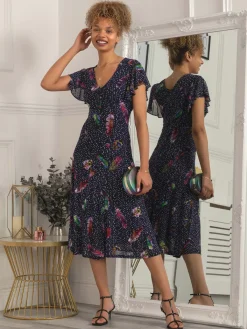 Jolie Moi Occasion Dresses|Weekend Casuals-Lucille Fit & Flare Mesh Dress, Navy Multi