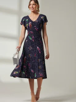 Jolie Moi Occasion Dresses|Weekend Casuals-Lucille Fit & Flare Mesh Dress, Navy Multi