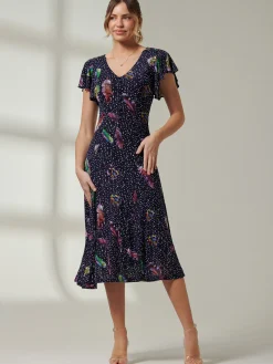 Jolie Moi Occasion Dresses|Weekend Casuals-Lucille Fit & Flare Mesh Dress, Navy Multi