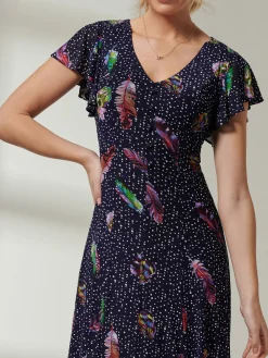 Jolie Moi Occasion Dresses|Weekend Casuals-Lucille Fit & Flare Mesh Dress, Navy Multi