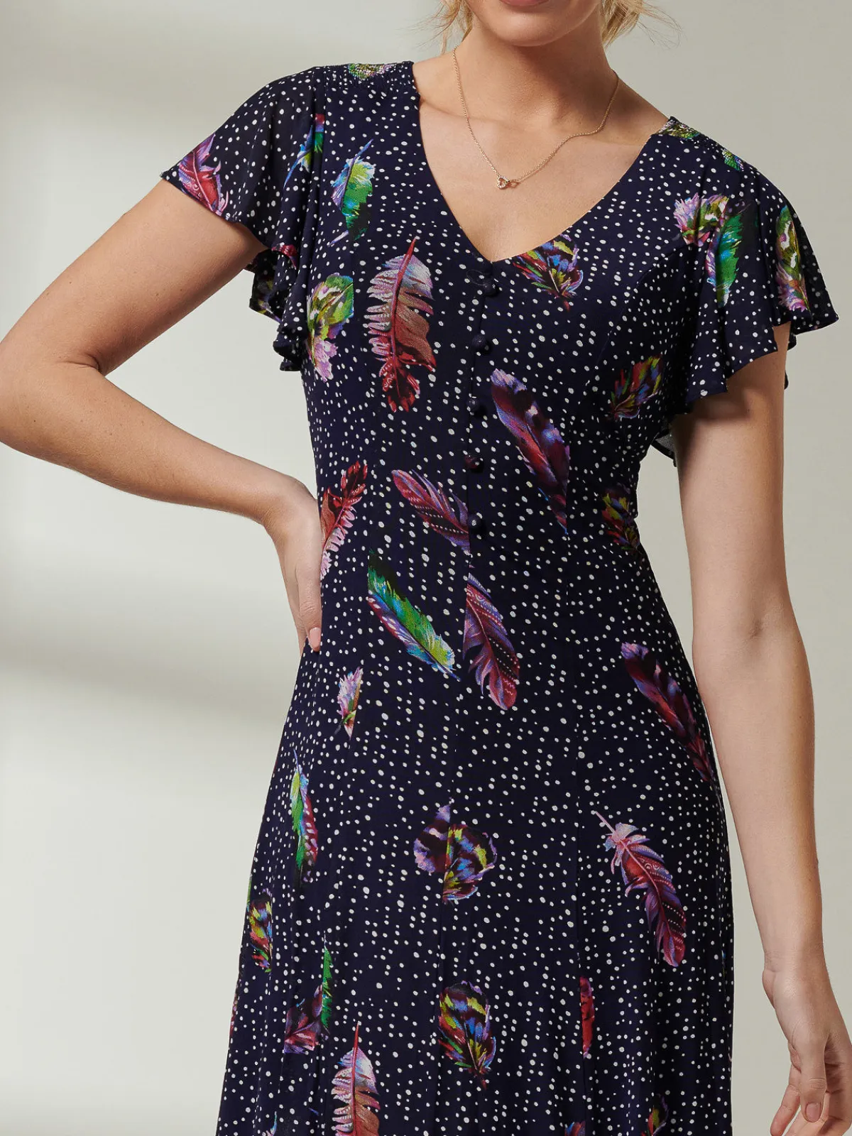 Jolie Moi Occasion Dresses|Weekend Casuals-Lucille Fit & Flare Mesh Dress, Navy Multi