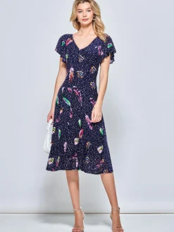Jolie Moi Occasion Dresses|Weekend Casuals-Lucille Fit & Flare Mesh Dress, Navy Multi