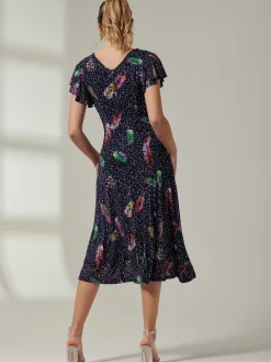 Jolie Moi Occasion Dresses|Weekend Casuals-Lucille Fit & Flare Mesh Dress, Navy Multi