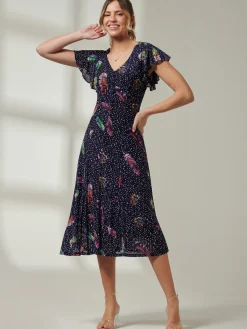 Jolie Moi Occasion Dresses|Weekend Casuals-Lucille Fit & Flare Mesh Dress, Navy Multi