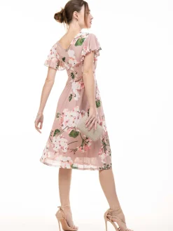 Jolie Moi Occasion Dresses|Floral Dresses-Lylah Cross Front Floral Dress, Pink Floral