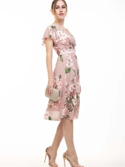 Jolie Moi Occasion Dresses|Floral Dresses-Lylah Cross Front Floral Dress, Pink Floral