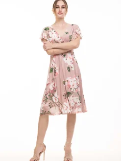 Jolie Moi Occasion Dresses|Floral Dresses-Lylah Cross Front Floral Dress, Pink Floral