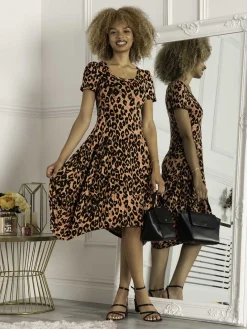 Jolie Moi Occasion Dresses|Animal Print Dresses-Maarja Bubble Hem Dress, Animal Print