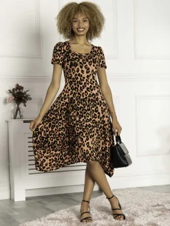 Jolie Moi Occasion Dresses|Animal Print Dresses-Maarja Bubble Hem Dress, Animal Print
