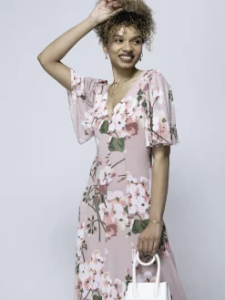 Jolie Moi Occasion Dresses|Mesh Dresses-Mabilla Floral Print Mesh Maxi Dress, Dusty Pink