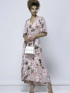 Jolie Moi Occasion Dresses|Mesh Dresses-Mabilla Floral Print Mesh Maxi Dress, Dusty Pink