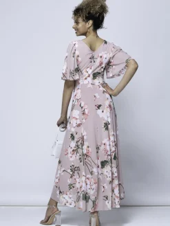 Jolie Moi Occasion Dresses|Mesh Dresses-Mabilla Floral Print Mesh Maxi Dress, Dusty Pink