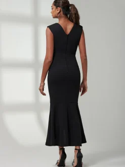 Jolie Moi Occasion Dresses|Sleeveless Dresses-Mabruka Frill Fishtail Maxi Dress, Black