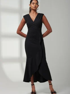 Jolie Moi Occasion Dresses|Sleeveless Dresses-Mabruka Frill Fishtail Maxi Dress, Black