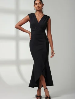 Jolie Moi Occasion Dresses|Sleeveless Dresses-Mabruka Frill Fishtail Maxi Dress, Black
