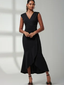 Jolie Moi Occasion Dresses|Sleeveless Dresses-Mabruka Frill Fishtail Maxi Dress, Black