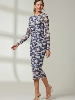 Jolie Moi Occasion Dresses|Weekend Casuals-Mabyn Mesh Long Sleeve Midaxi Dress, Black Geo