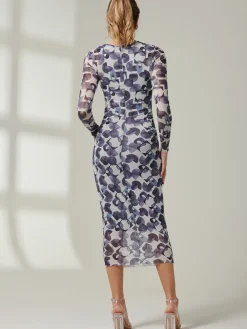 Jolie Moi Occasion Dresses|Weekend Casuals-Mabyn Mesh Long Sleeve Midaxi Dress, Black Geo