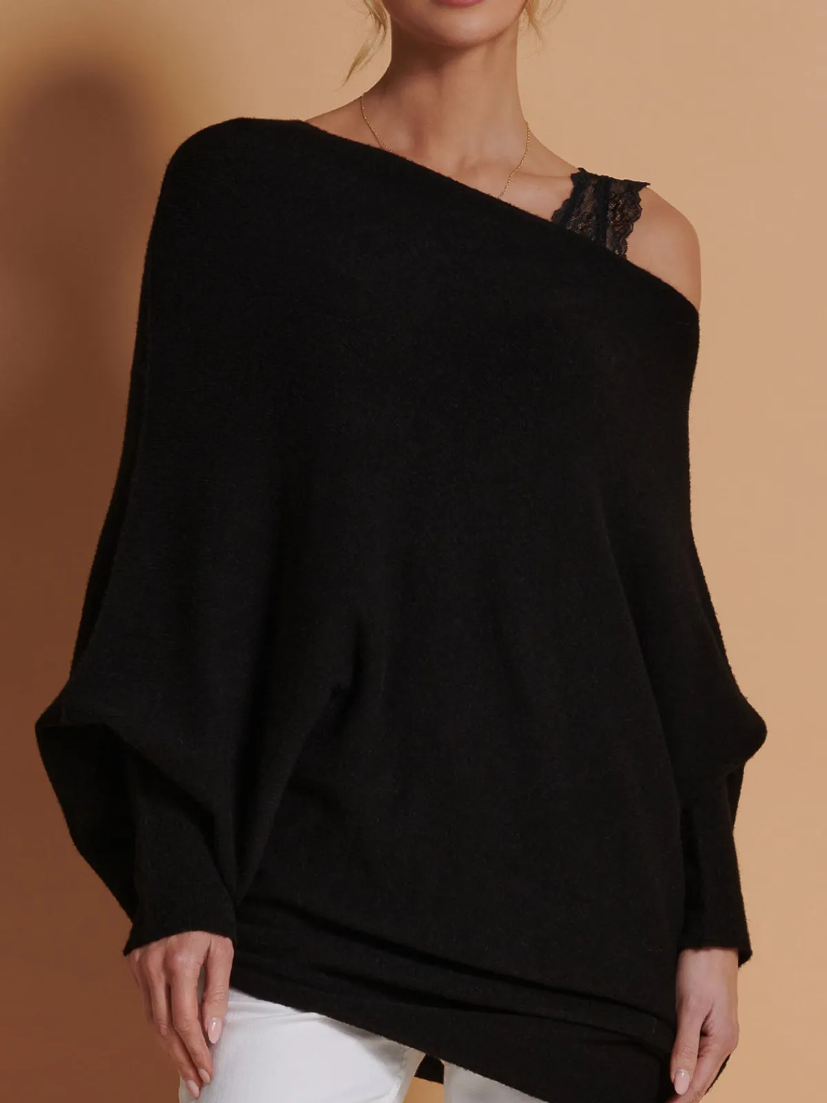 Jolie Moi Knitted Jumpers-Made in Italy Asymmetric Draped Knit Jumper, Black