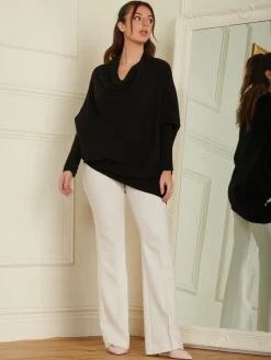 Jolie Moi Knitted Jumpers-Made in Italy Asymmetric Draped Knit Jumper, Black