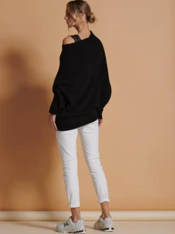 Jolie Moi Knitted Jumpers-Made in Italy Asymmetric Draped Knit Jumper, Black