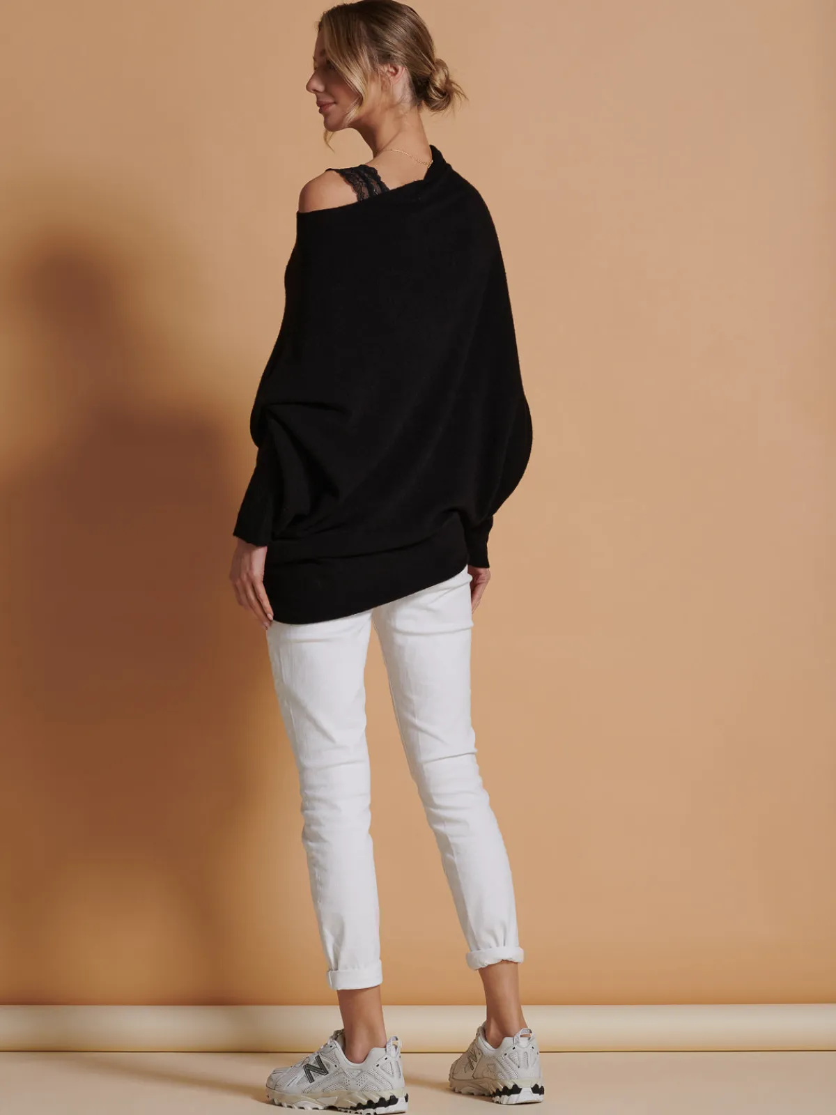 Jolie Moi Knitted Jumpers-Made in Italy Asymmetric Draped Knit Jumper, Black