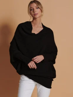 Jolie Moi Knitted Jumpers-Made in Italy Asymmetric Draped Knit Jumper, Black