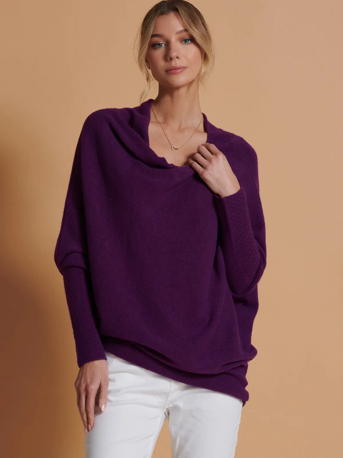 Jolie Moi Knitted Jumpers-Made in Italy Asymmetric Draped Knit Jumper, Dark Purple