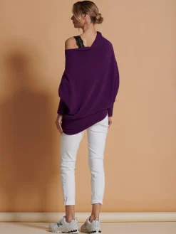 Jolie Moi Knitted Jumpers-Made in Italy Asymmetric Draped Knit Jumper, Dark Purple