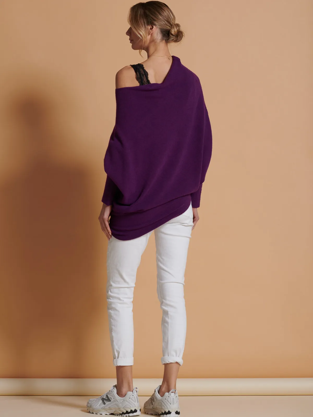 Jolie Moi Knitted Jumpers-Made in Italy Asymmetric Draped Knit Jumper, Dark Purple