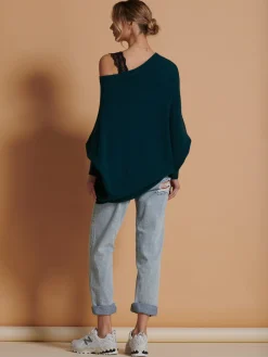 Jolie Moi Knitted Jumpers-Made in Italy Asymmetric Draped Knit Jumper, Peacock Blue