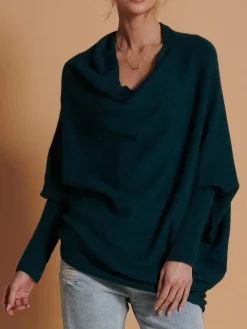 Jolie Moi Knitted Jumpers-Made in Italy Asymmetric Draped Knit Jumper, Peacock Blue