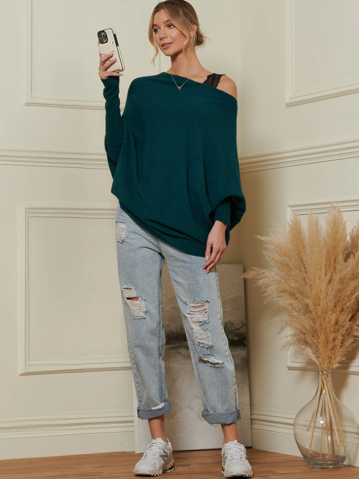 Jolie Moi Knitted Jumpers-Made in Italy Asymmetric Draped Knit Jumper, Peacock Blue