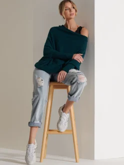 Jolie Moi Knitted Jumpers-Made in Italy Asymmetric Draped Knit Jumper, Peacock Blue