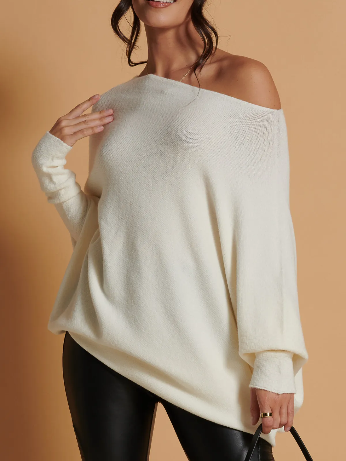 Jolie Moi Knitted Jumpers-Made In Italy Asymmetric Draped Soft Knit Jumper, Butter