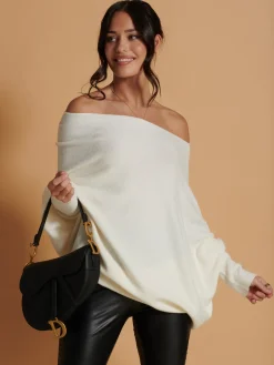 Jolie Moi Knitted Jumpers-Made In Italy Asymmetric Draped Soft Knit Jumper, Butter