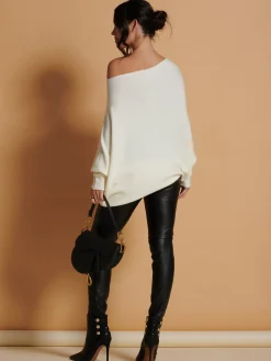 Jolie Moi Knitted Jumpers-Made In Italy Asymmetric Draped Soft Knit Jumper, Butter