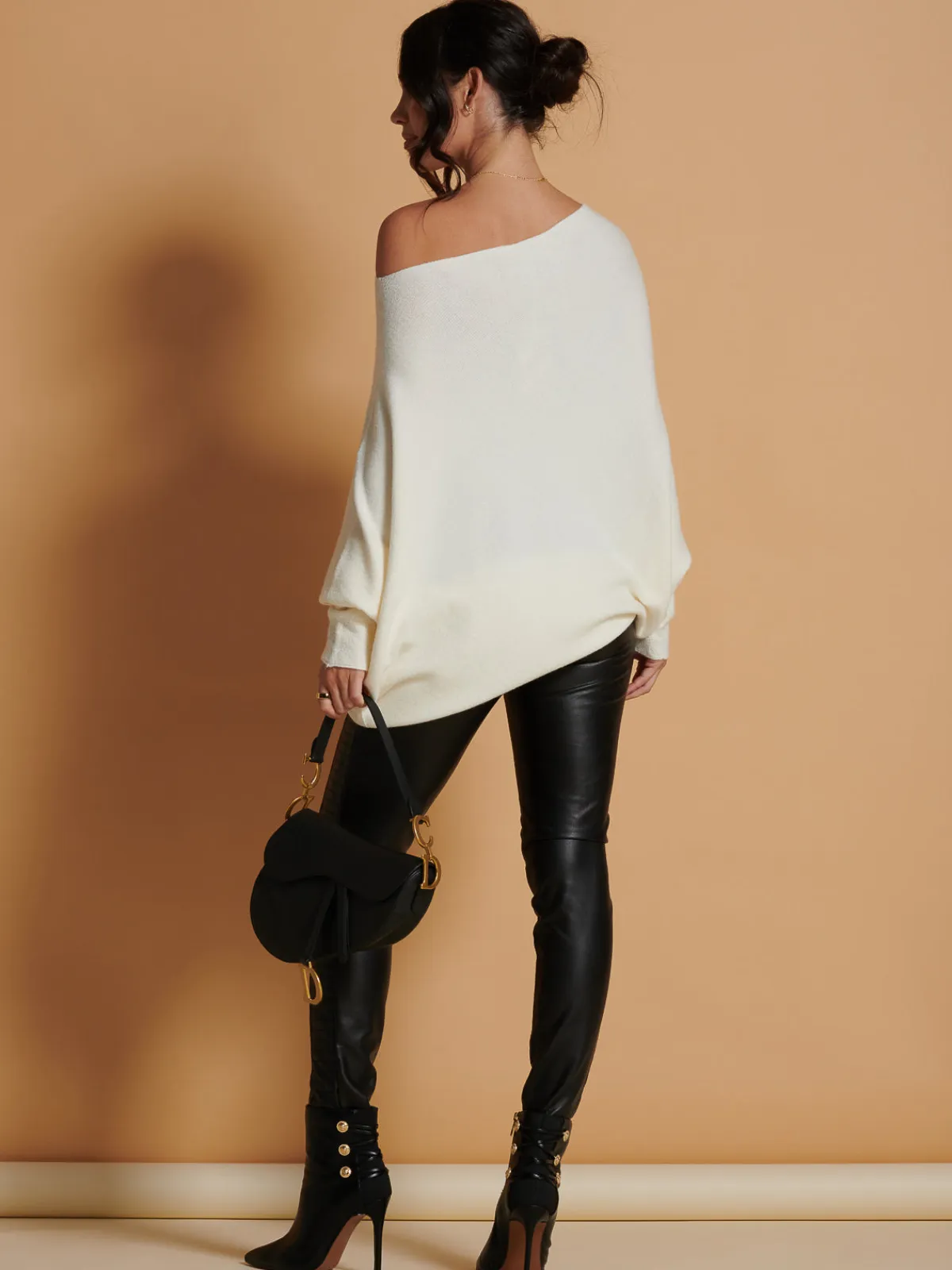 Jolie Moi Knitted Jumpers-Made In Italy Asymmetric Draped Soft Knit Jumper, Butter