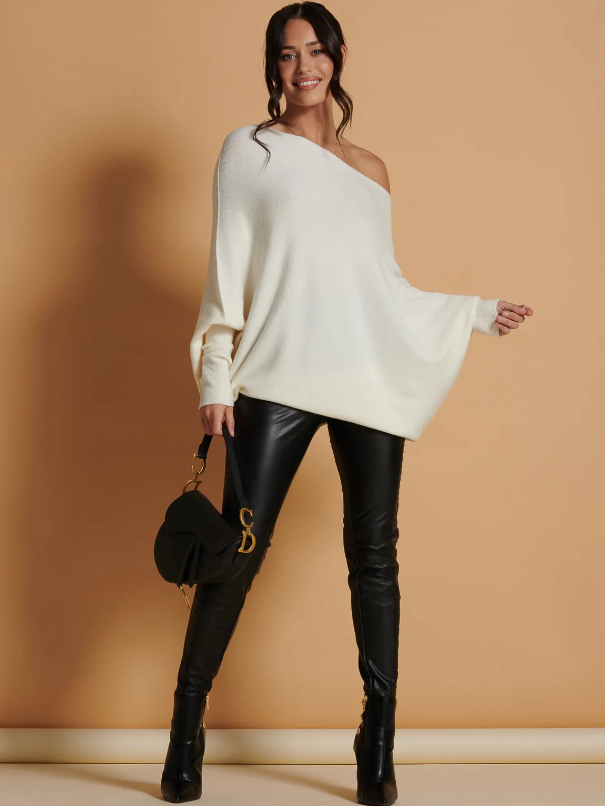 Jolie Moi Knitted Jumpers-Made In Italy Asymmetric Draped Soft Knit Jumper, Butter