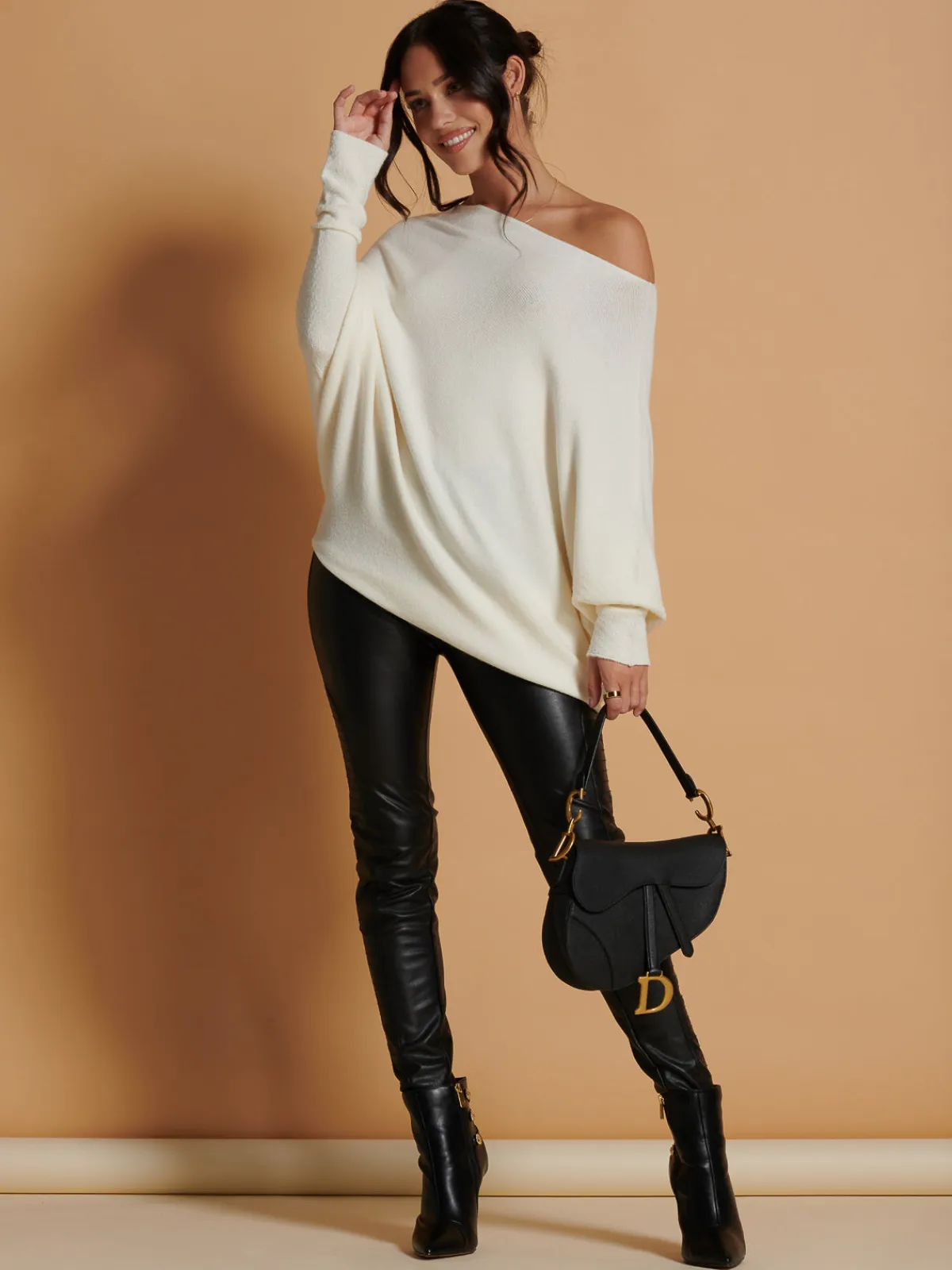Jolie Moi Knitted Jumpers-Made In Italy Asymmetric Draped Soft Knit Jumper, Butter