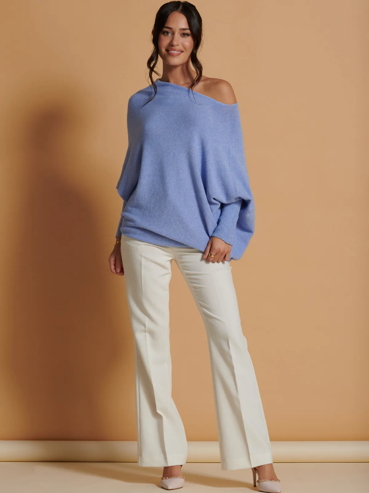 Jolie Moi Knitted Jumpers-Made In Italy Asymmetric Draped Soft Knit Jumper, Grapemist