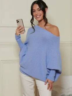Jolie Moi Knitted Jumpers-Made In Italy Asymmetric Draped Soft Knit Jumper, Grapemist