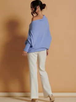 Jolie Moi Knitted Jumpers-Made In Italy Asymmetric Draped Soft Knit Jumper, Grapemist