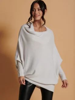 Jolie Moi Knitted Jumpers-Made In Italy Asymmetric Draped Soft Knit Jumper, Oatmeal
