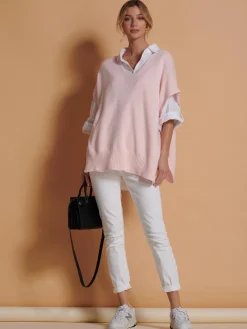 Jolie Moi Knitted Jumpers-Made in Italy Button Side Knitted Tabard, Baby Pink
